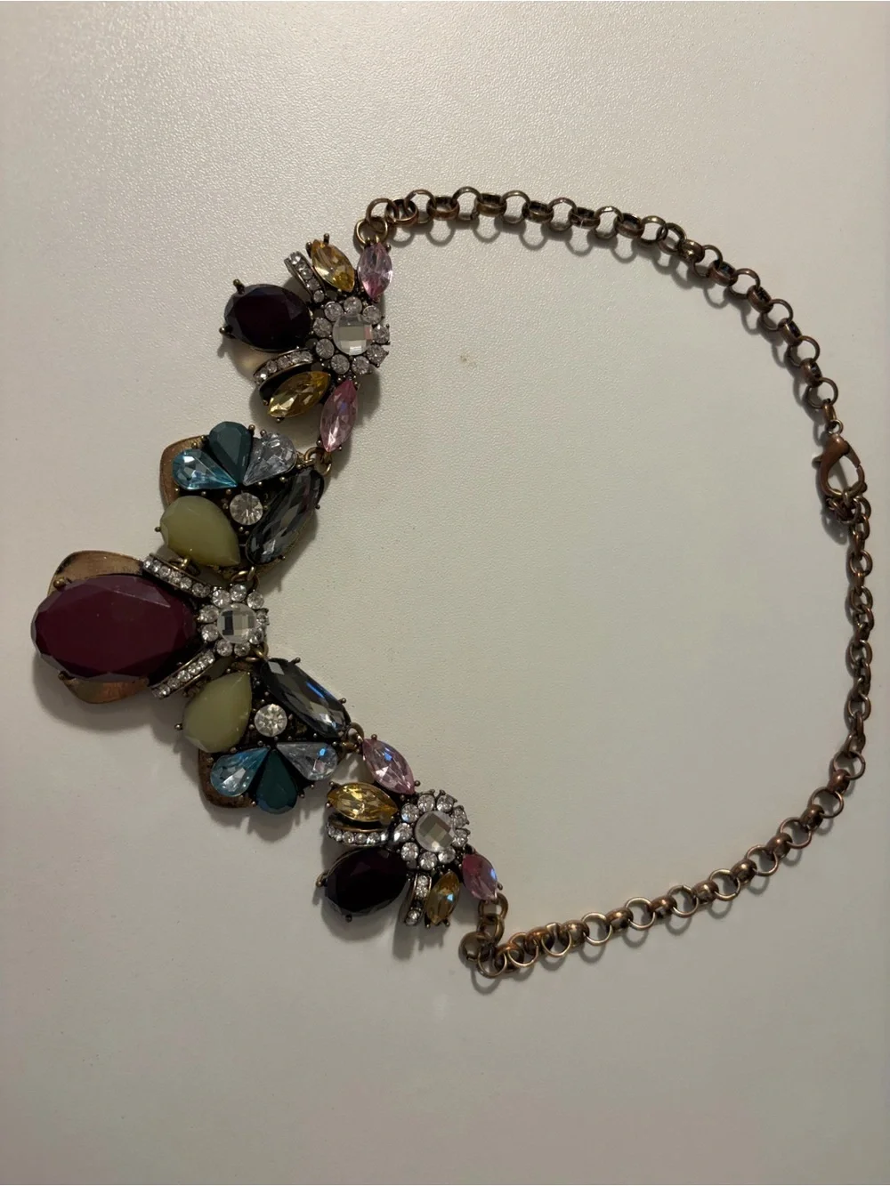 Multicolor Statement Crystal Bib Necklace in purple, pink, blue